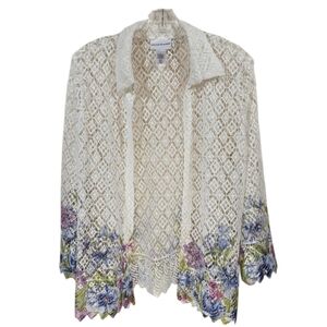 Alfred Dunner full lace floral print open front coverup woman's size medium
